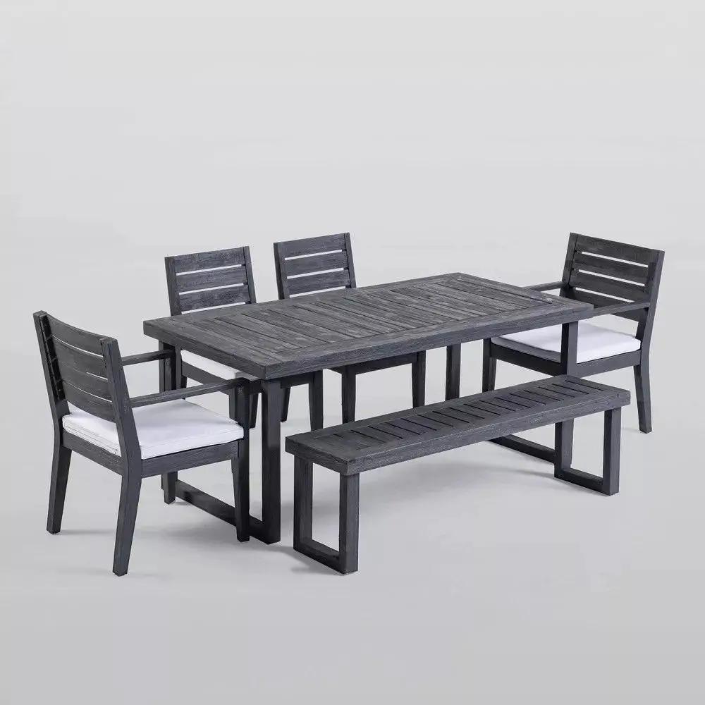 Outdoor 6 Seater Dining Set With Bench - Dark Gray / Light Gray by HouseOfZazla