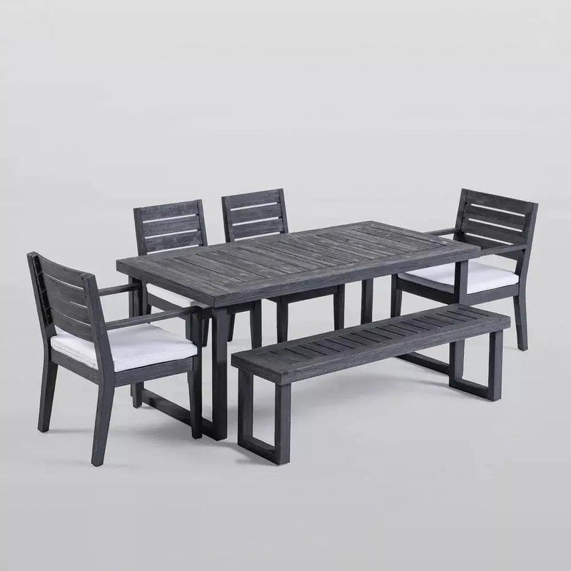 Outdoor 6 Seater Dining Set With Bench - Dark Gray / Light Gray by HouseOfZazla