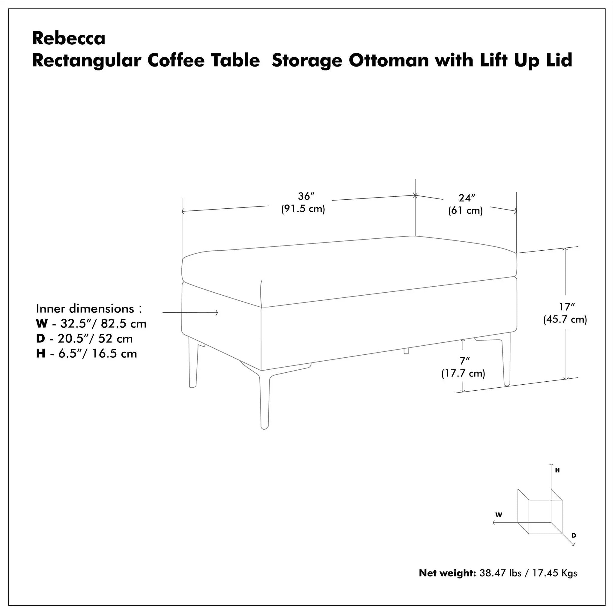 Rebecca - Multifunctional Coffee Table Storage Ottoman With Lift Up Lid by Unique Piece Furniture
