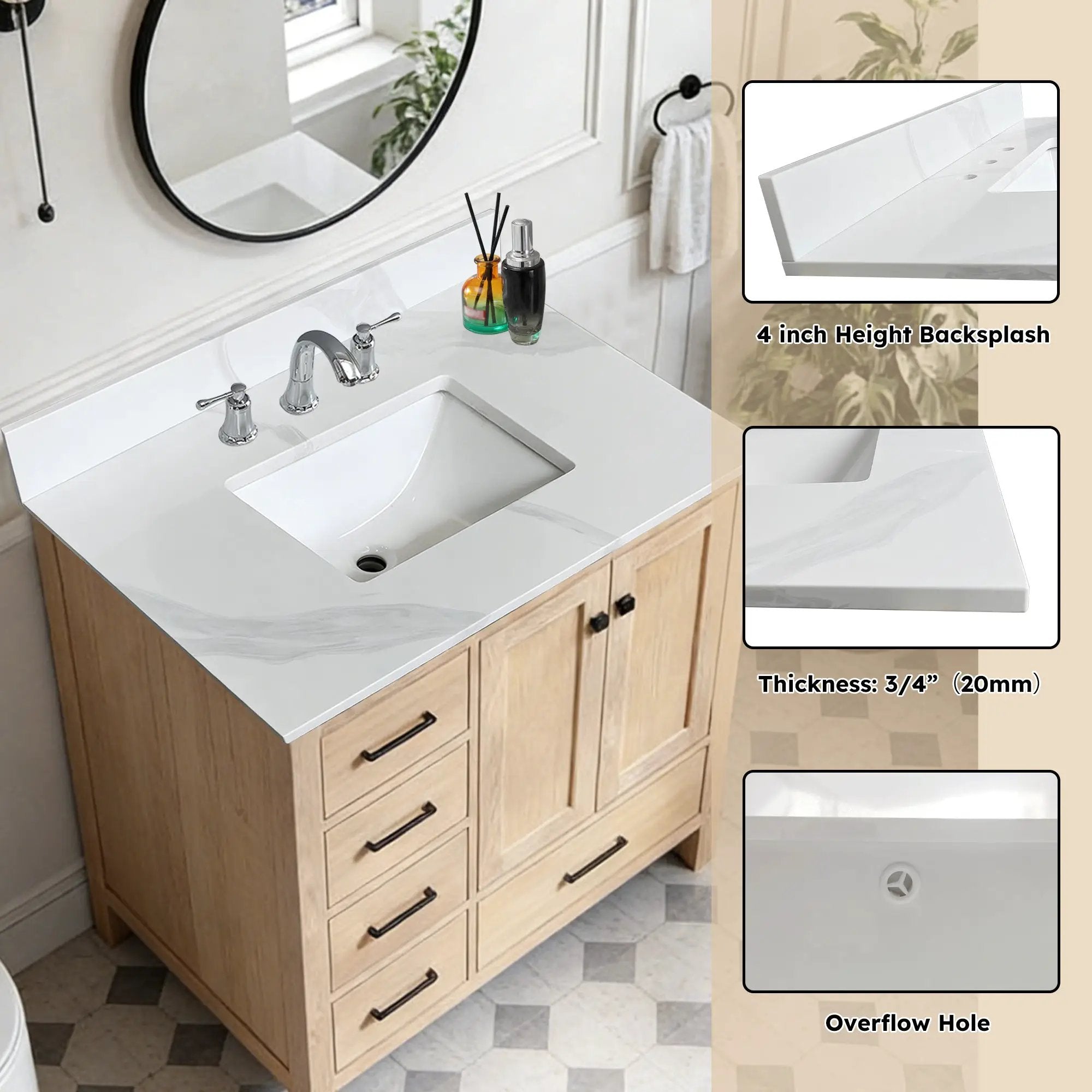 37-Inch Quartz Bathroom Vanity Top by HouseOfZazla