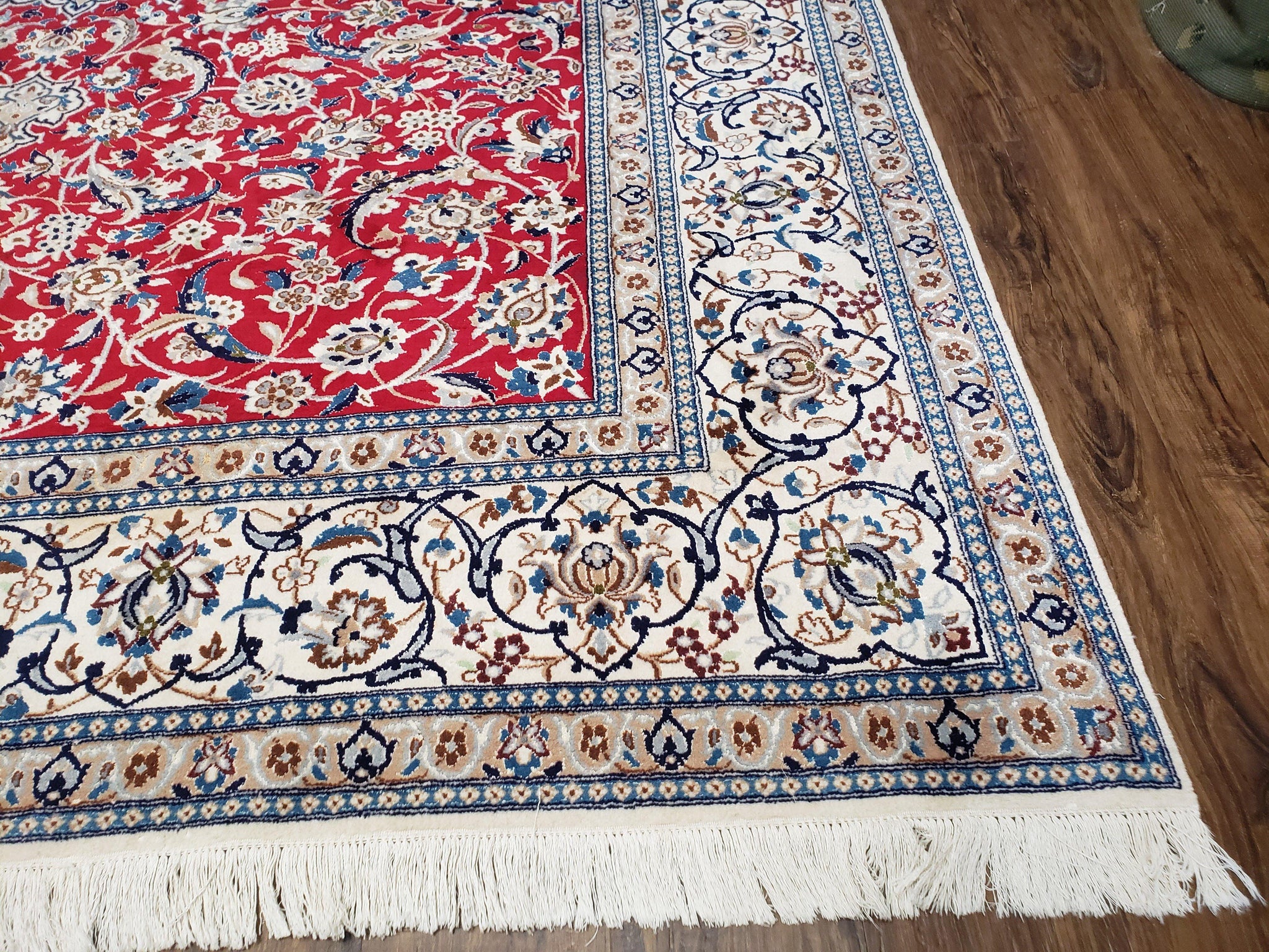 Persian Nain Rug 8x12, Red and Ivory, Signed by Jewel Rugs
