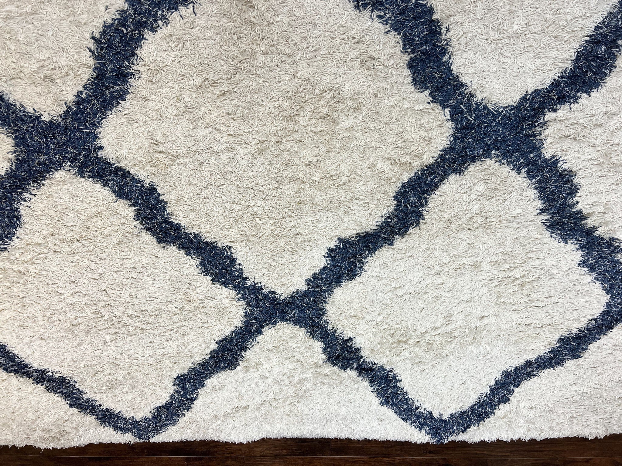 Modern Shag Rug 9x12, Ivory and Dark Blue, Diamond Pattern, Soft, Room Sized, Contemporary Rug, Plush by Jewel Rugs