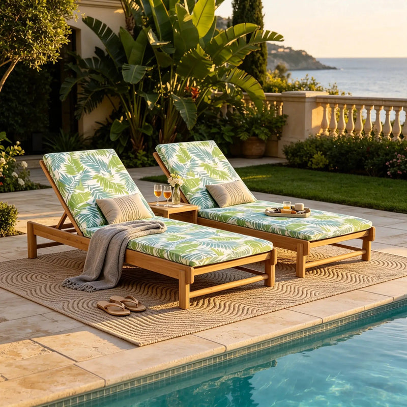 Light Teak Acacia Wood Chaise Lounge Set by HouseOfZazla