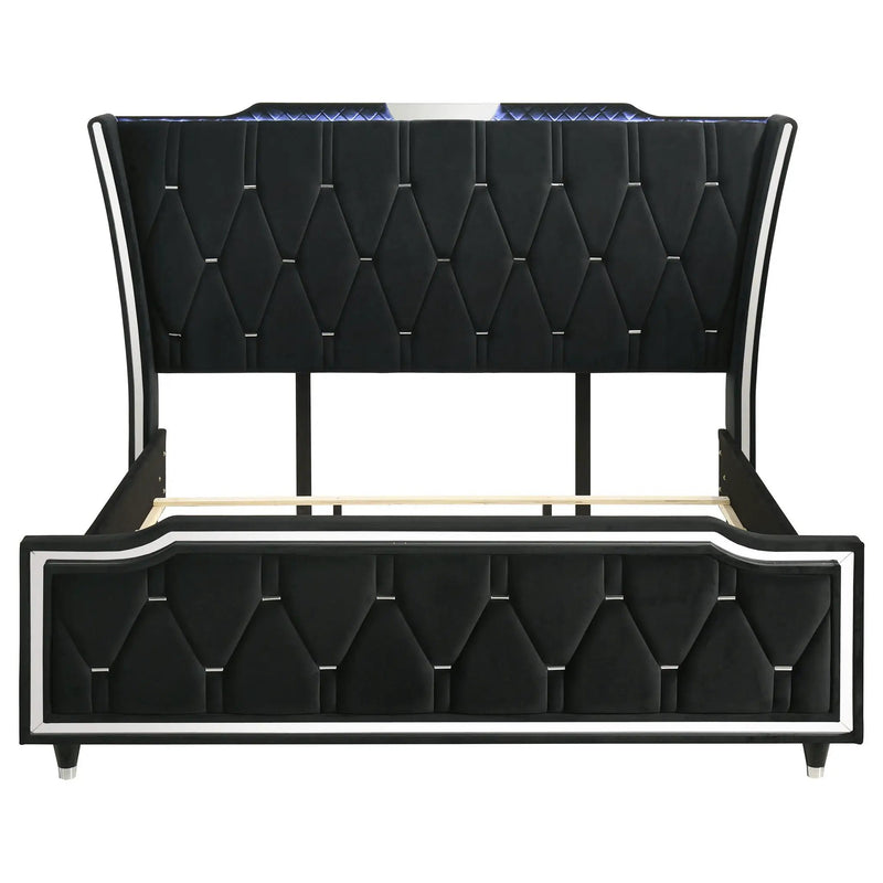 Lorient California King LED Upholstered Bed Black by Unique Piece Furniture