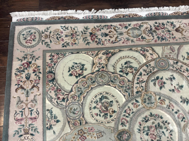 Pak Persian Rug 9x12, Wool with Silk Highlights, European Design, Floral, Green by Jewel Rugs