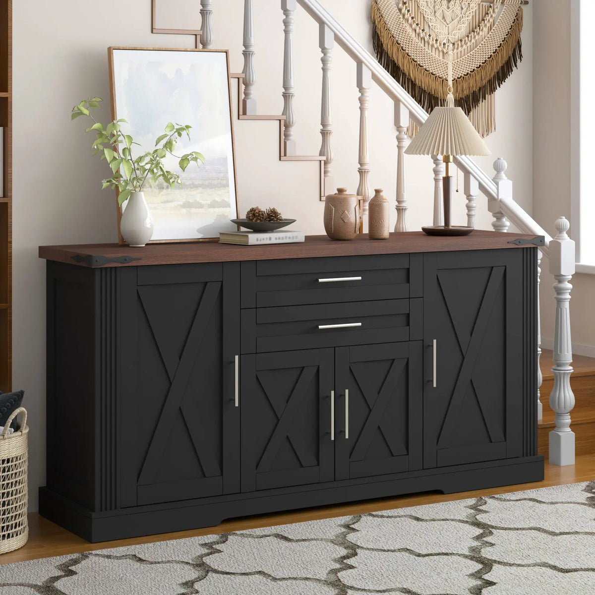 63" Farmhouse Barn Door Storage Cabinet with 2 Drawers, photo 6 of 10