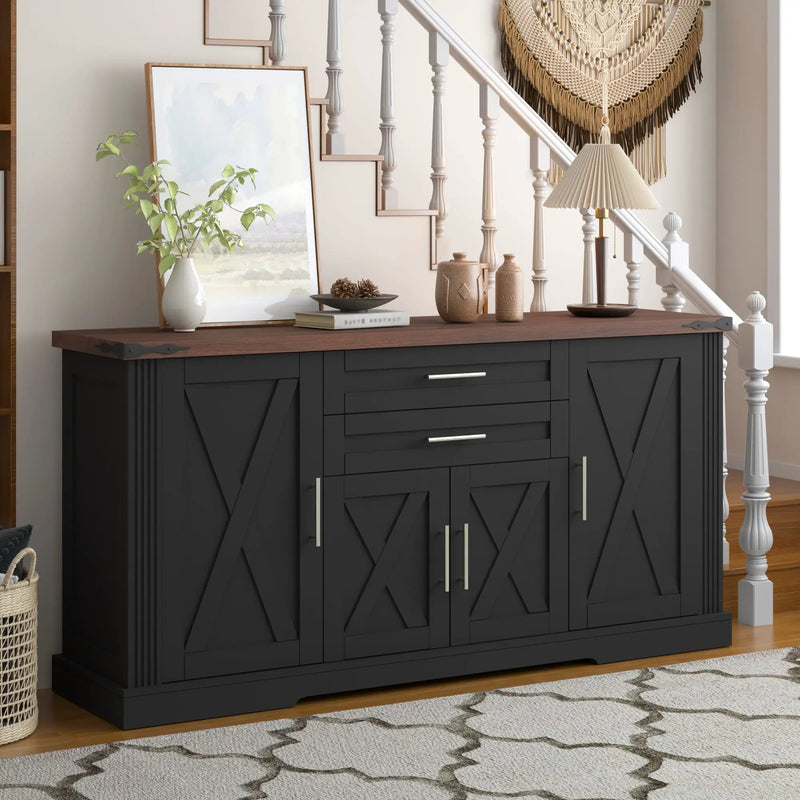 63" Farmhouse Barn Door Storage Cabinet with 2 Drawers, photo 6 of 10