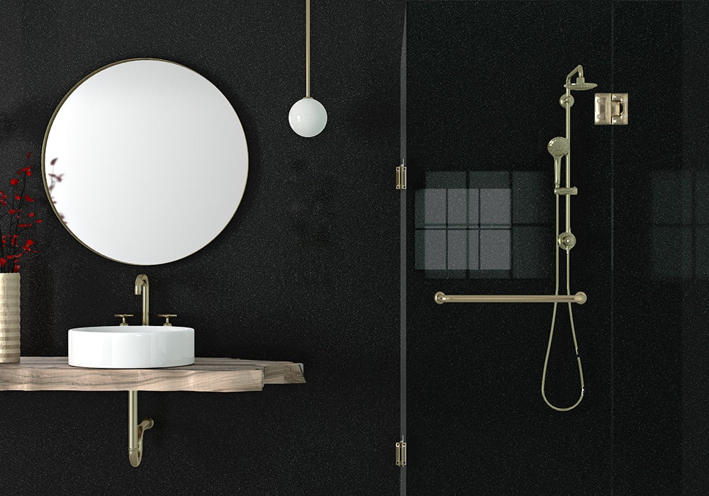 Absolute Black Brushed Granite Slab Random room scene 3