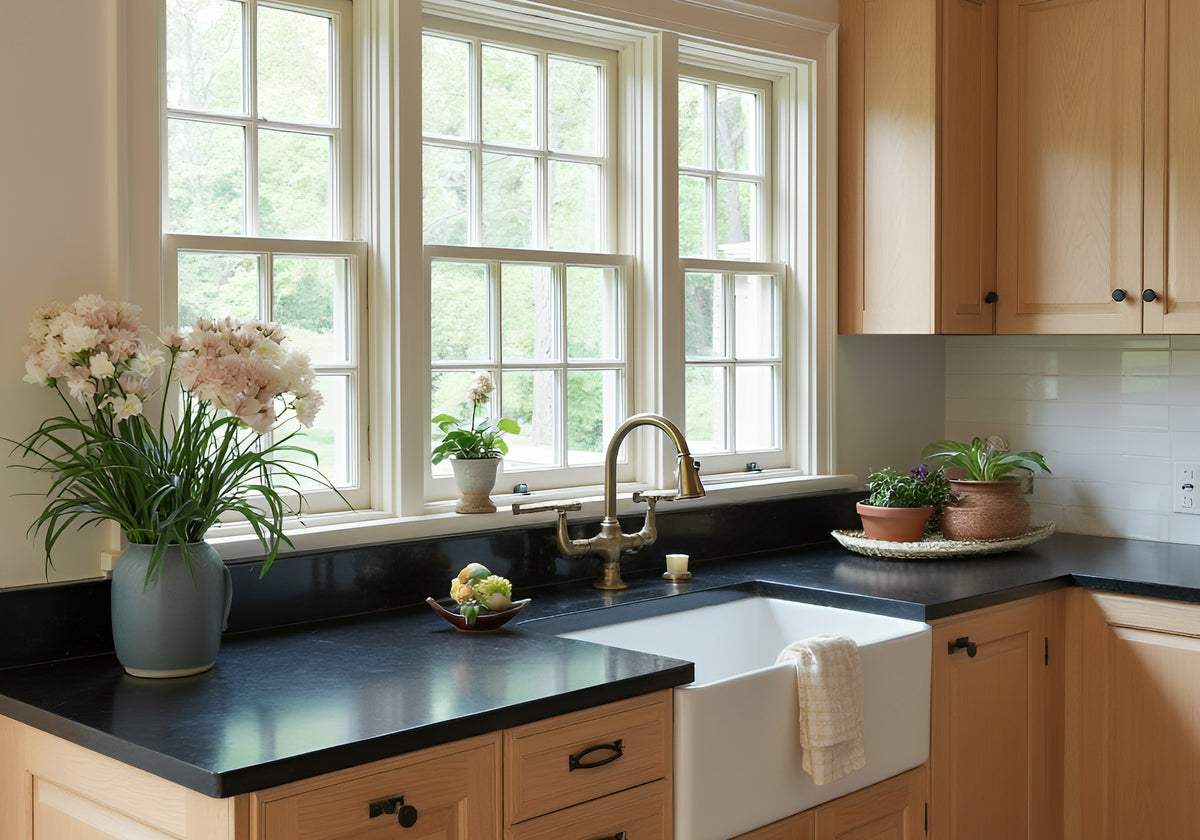 Absolute Black Honed Granite Slab Random room scene 5
