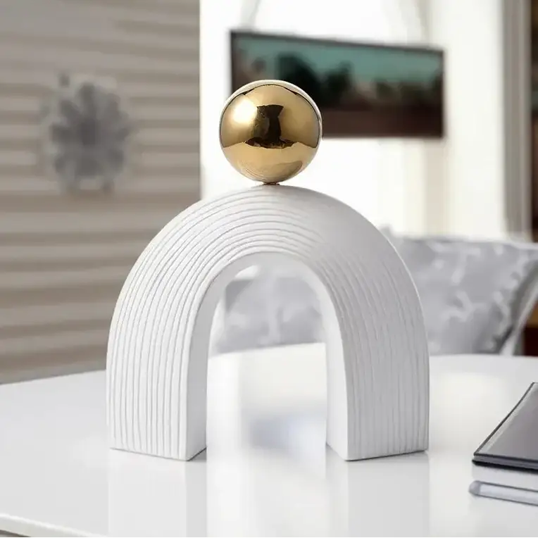 Modern Arch Sculpture with Golden Sphere by House Of Avana