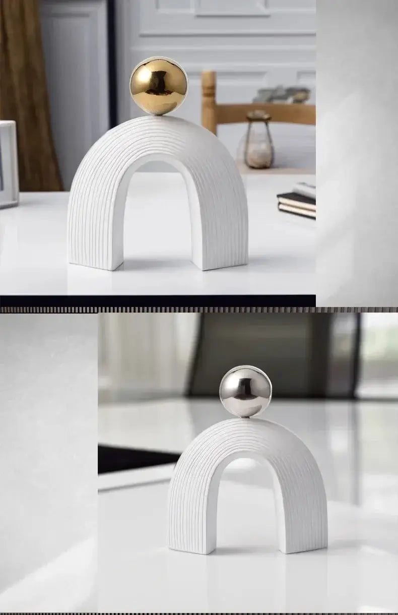 Modern Arch Sculpture with Golden Sphere by House Of Avana