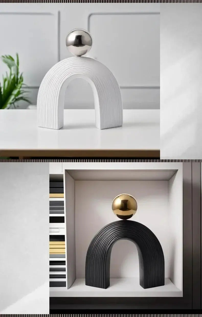 Modern Arch Sculpture with Golden Sphere by House Of Avana