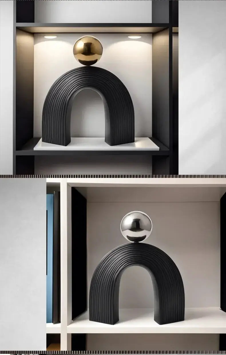 Modern Arch Sculpture with Golden Sphere by House Of Avana