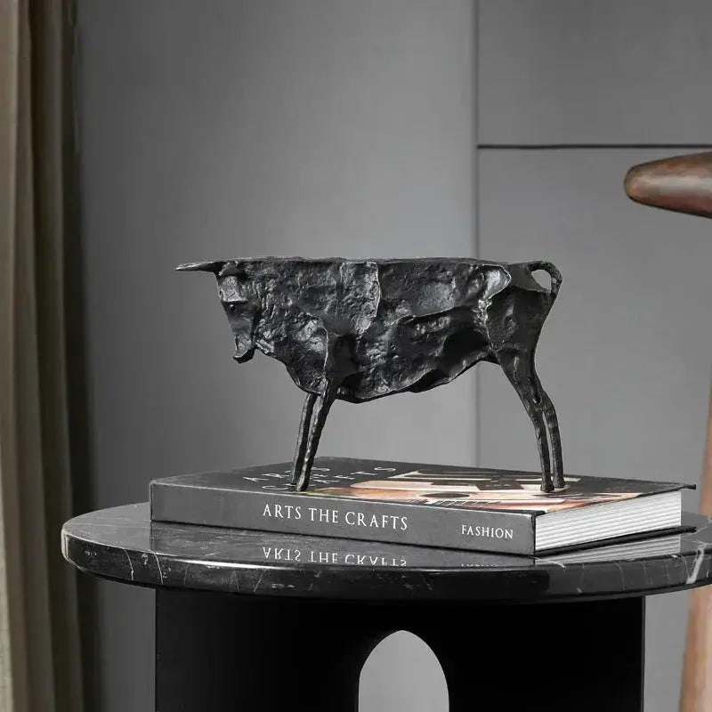 Abstract Bull Statue Textured Metal Sculpture for Your Home Decor by House Of Avana
