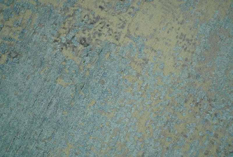 Abstract Design Blue, Beige And Gray 8x10 Hand Knotted Wool and Bamboo Silk Rug by The Rug Decor