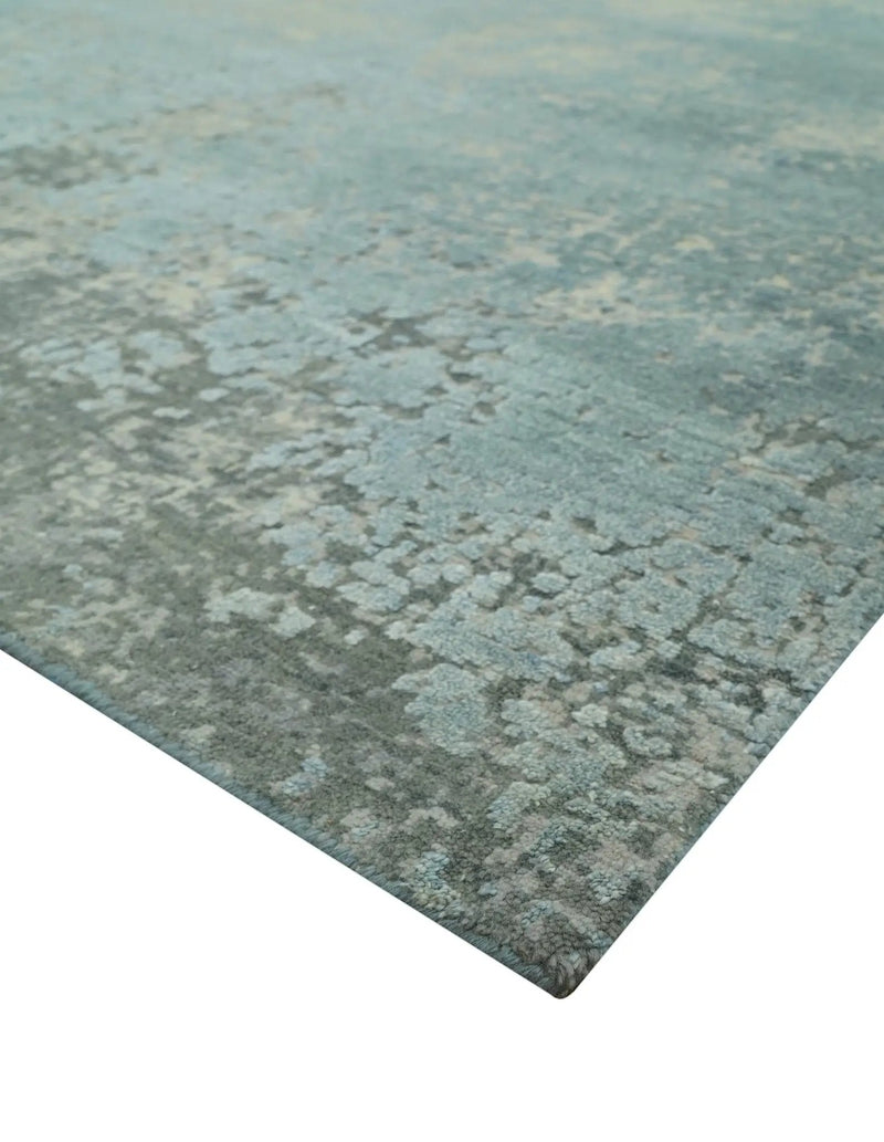 Abstract Design Blue, Beige And Gray 8x10 Hand Knotted Wool and Bamboo Silk Rug by The Rug Decor