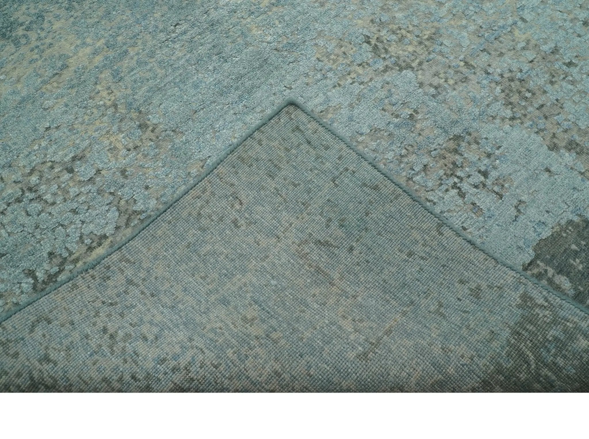 Abstract Design Blue, Beige And Gray 8x10 Hand Knotted Wool and Bamboo Silk Rug by The Rug Decor