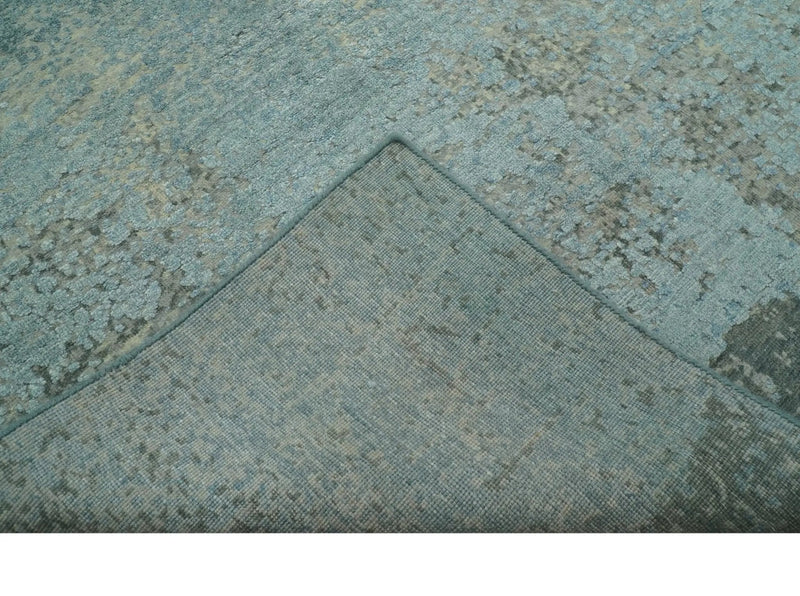 Abstract Design Blue, Beige And Gray 8x10 Hand Knotted Wool and Bamboo Silk Rug by The Rug Decor