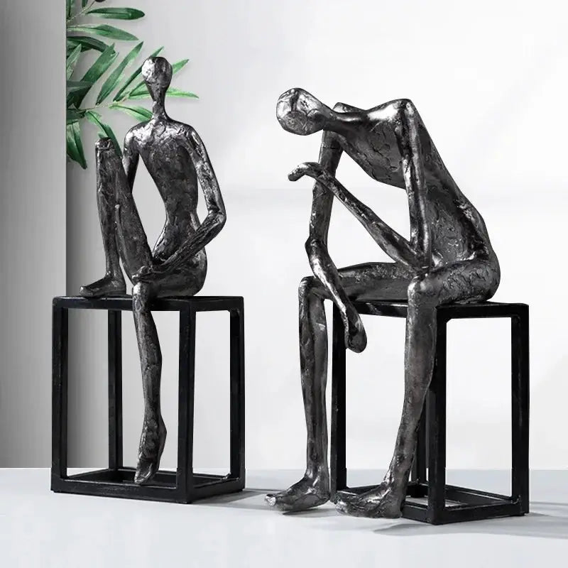 Abstract Thinker Figurine Modern Sitting Sculpture Decor by House Of Avana