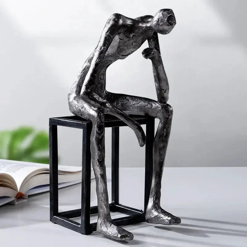 Abstract Thinker Figurine Modern Sitting Sculpture Decor by House Of Avana
