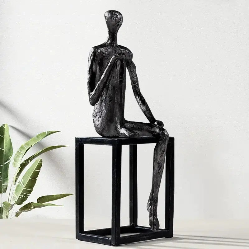 Abstract Thinker Figurine Modern Sitting Sculpture Decor by House Of Avana