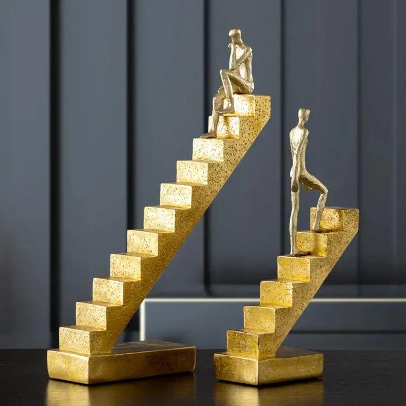 Modern Golden Staircase Climbing Human Sculpture | Luxury Resin Table Decor by House Of Avana