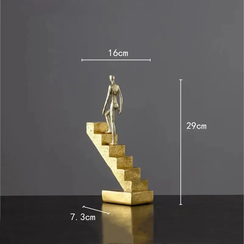 Modern Golden Staircase Climbing Human Sculpture | Luxury Resin Table Decor by House Of Avana