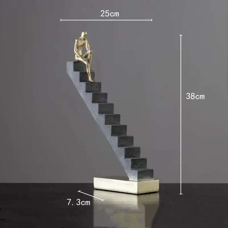Modern Golden Staircase Climbing Human Sculpture | Luxury Resin Table Decor by House Of Avana