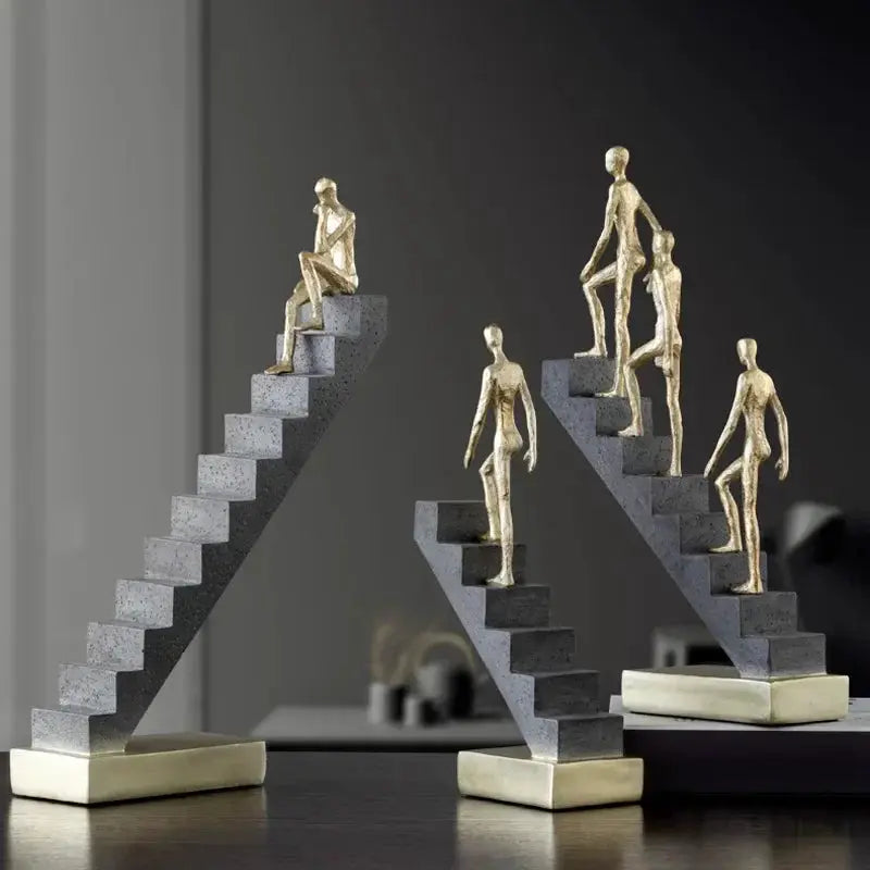 Modern Golden Staircase Climbing Human Sculpture | Luxury Resin Table Decor by House Of Avana