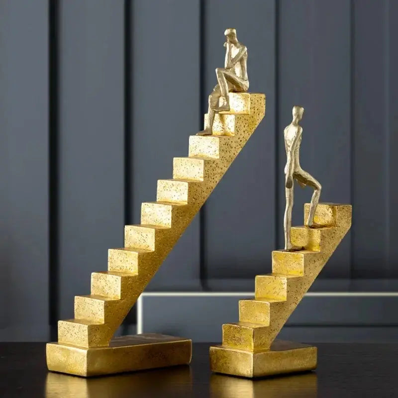 Modern Golden Staircase Climbing Human Sculpture | Luxury Resin Table Decor by House Of Avana
