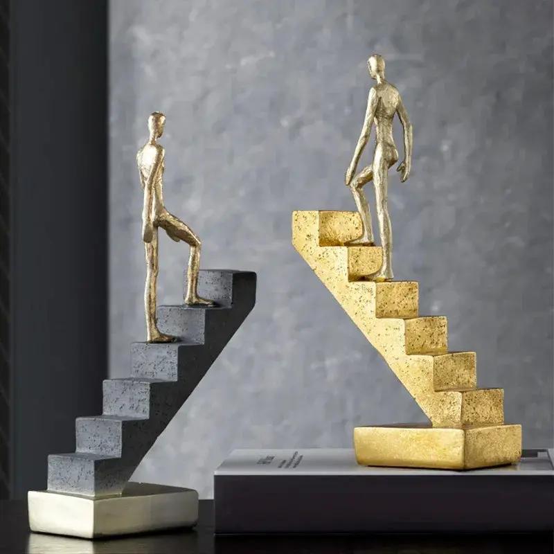 Modern Golden Staircase Climbing Human Sculpture | Luxury Resin Table Decor by House Of Avana