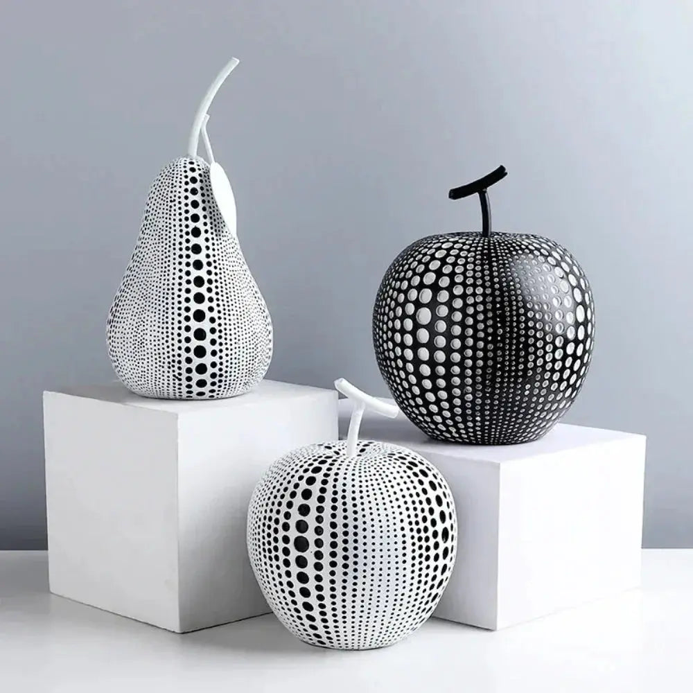 Modern Decorative Fruit Sculpture in Black & White by House Of Avana