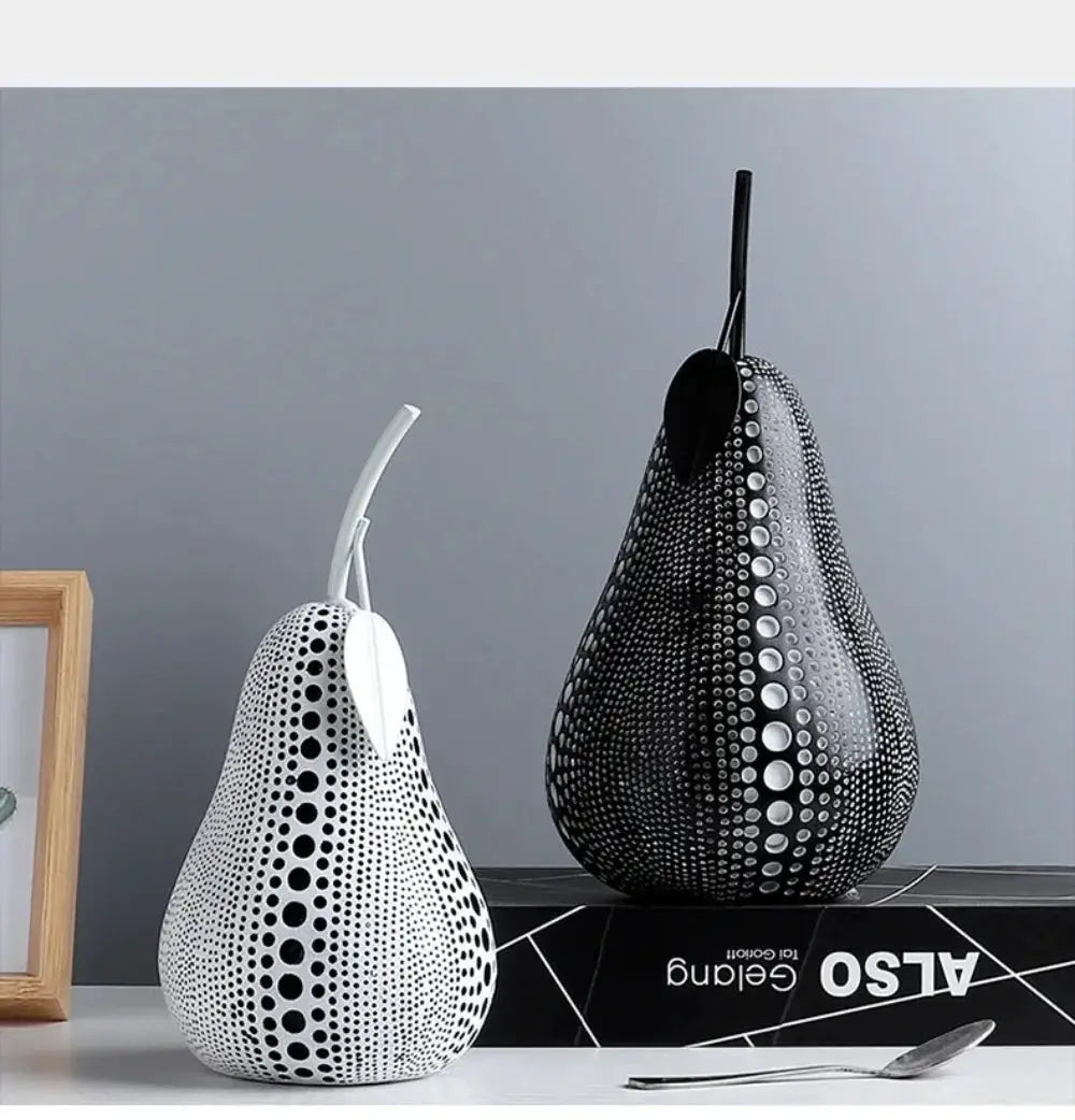 Modern Decorative Fruit Sculpture in Black & White by House Of Avana