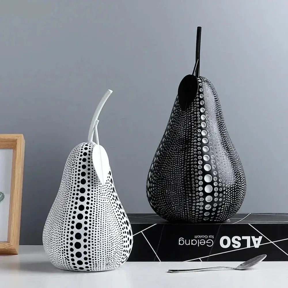 Modern Decorative Fruit Sculpture in Black & White by House Of Avana