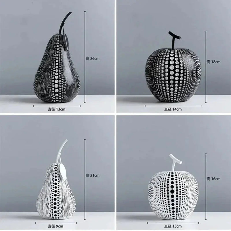 Modern Decorative Fruit Sculpture in Black & White by House Of Avana