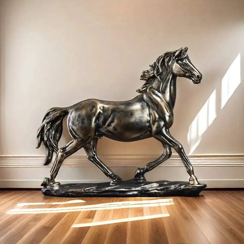 Running Horse Figurine Antique Bronze Table Decor by House Of Avana
