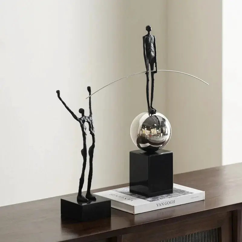 Abstract Acrobatic Sculpture Black with Silver Sphere for Modern Homes by House Of Avana