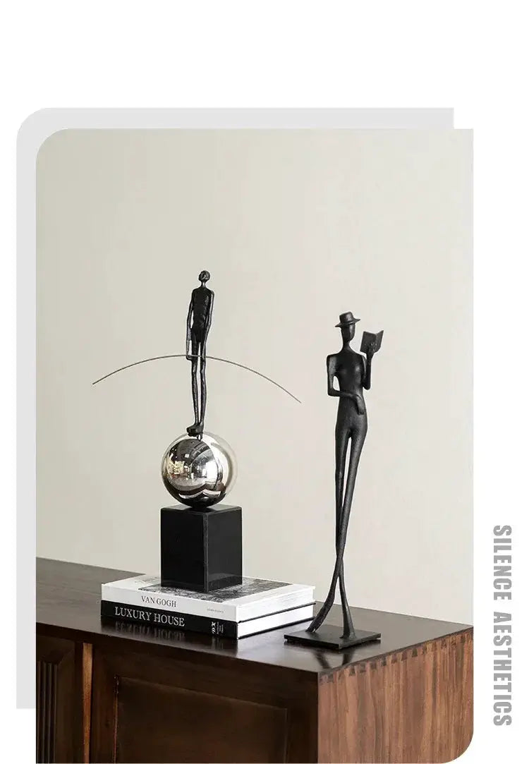 Abstract Acrobatic Sculpture Black with Silver Sphere for Modern Homes by House Of Avana