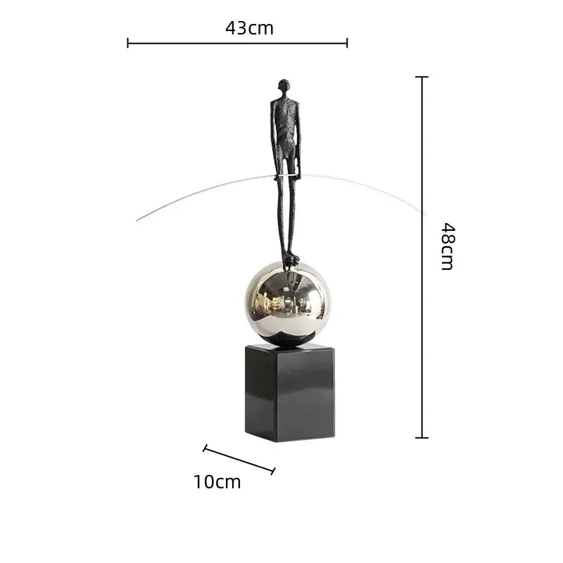 Abstract Acrobatic Sculpture Black with Silver Sphere for Modern Homes by House Of Avana