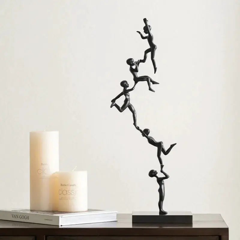 Abstract Acrobatic Sculpture Black with Silver Sphere for Modern Homes by House Of Avana