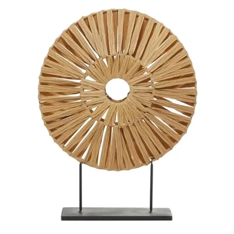 Natural Woven Rattan Circle Sculpture on Stand for Modern Home Decor by House Of Avana