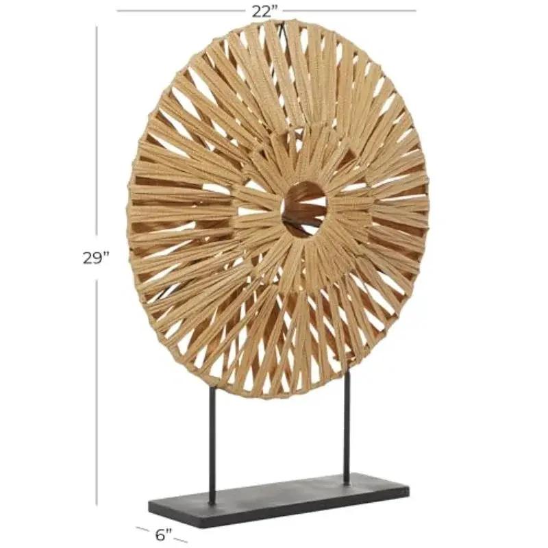 Natural Woven Rattan Circle Sculpture on Stand for Modern Home Decor by House Of Avana