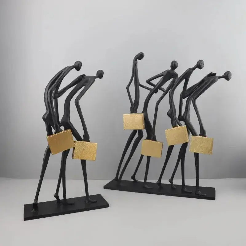 Abstract Walking Figures Sculpture with Gold Briefcases for Your Home by House Of Avana