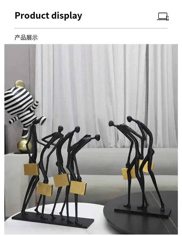 Abstract Walking Figures Sculpture with Gold Briefcases for Your Home by House Of Avana