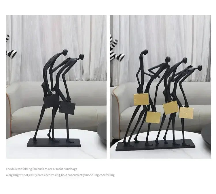 Abstract Walking Figures Sculpture with Gold Briefcases for Your Home by House Of Avana