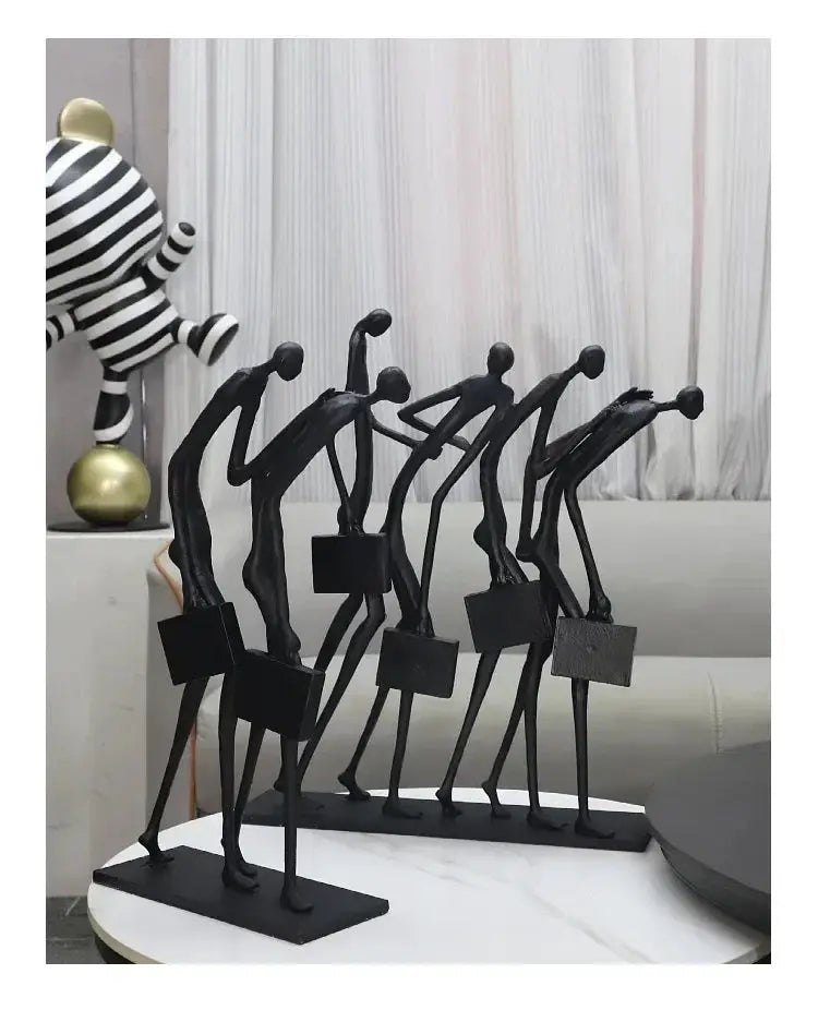 Abstract Walking Figures Sculpture with Gold Briefcases for Your Home by House Of Avana