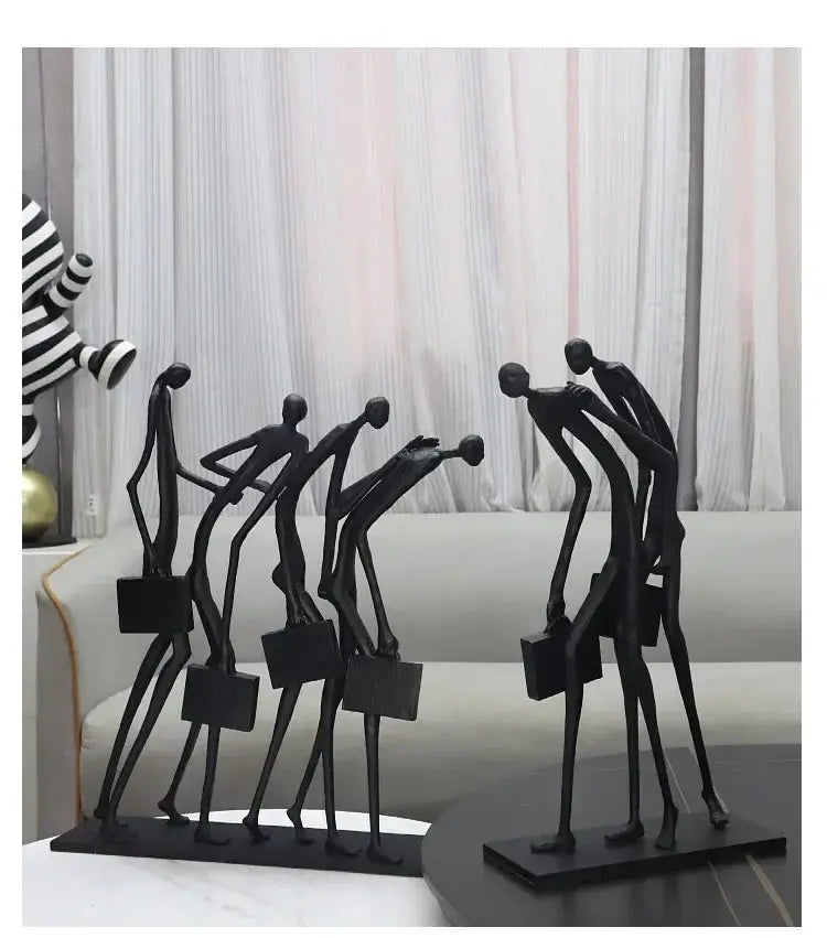Abstract Walking Figures Sculpture with Gold Briefcases for Your Home by House Of Avana