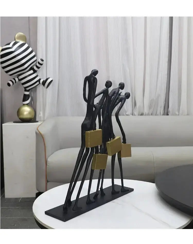Abstract Walking Figures Sculpture with Gold Briefcases for Your Home by House Of Avana