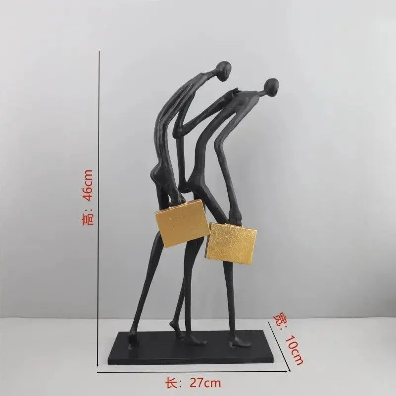 Abstract Walking Figures Sculpture with Gold Briefcases for Your Home by House Of Avana
