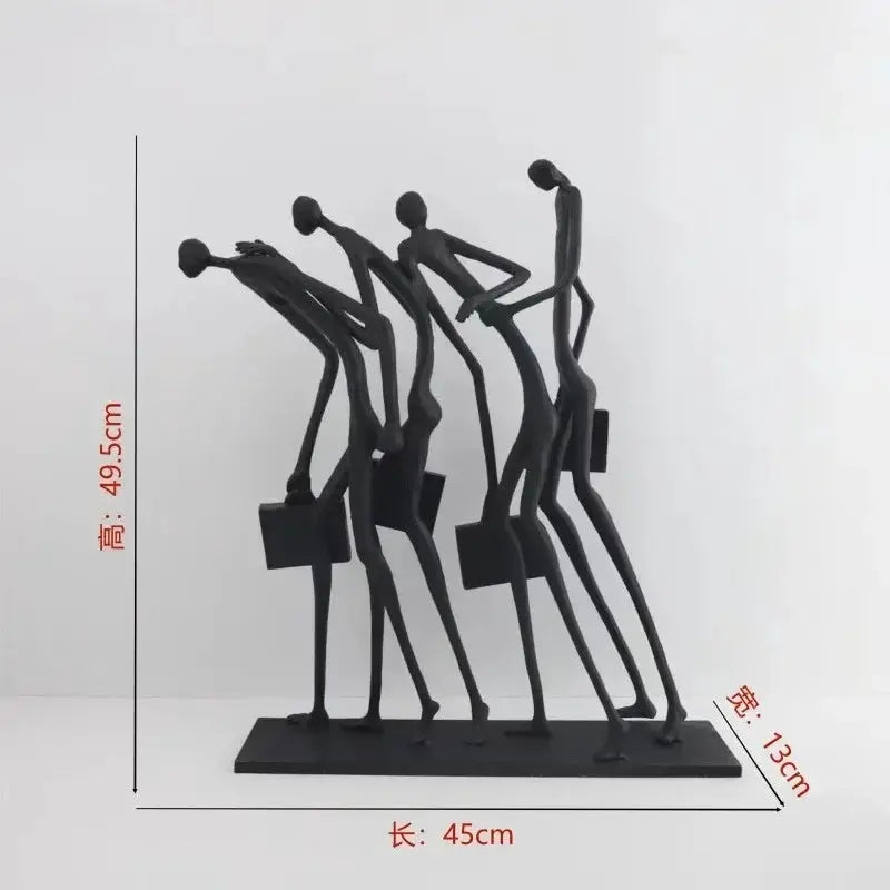 Abstract Walking Figures Sculpture with Gold Briefcases for Your Home by House Of Avana